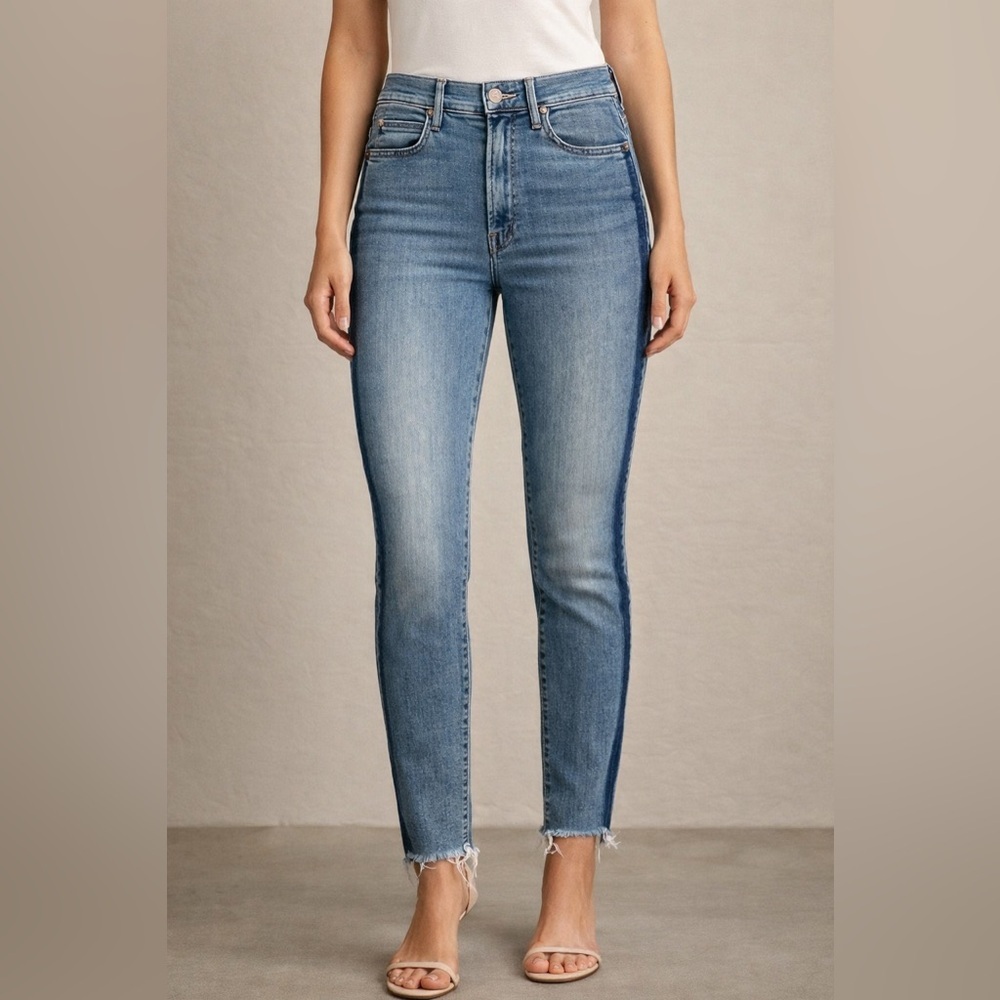 MOTHER Jeans Stunner Zip Ankle Cropped Step Fray Light Kitty Racer Raw Hem Slim